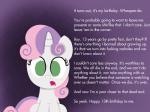 birthday female feral hair horn looking_at_viewer multicolored_hair profanity solo text two_tone_hair dtcx97 friendship_is_magic hasbro my_little_pony mythology sweetie_belle_(mlp) equid equine mammal mythological_creature mythological_equine unicorn 2012 4:3 english_text hi_res