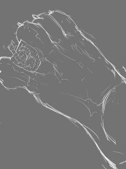 anthro body_outline claws duo feet grey_background macro male membrane_(anatomy) micro micro_abuse pinned_by_foot simple_background toes webbed_feet jeri_kleinlowe mammal mustelid otter 2018 3:4 guide_lines hi_res monochrome