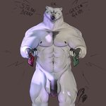 anthro condom flavored_condom genitals humanoid_genitalia humanoid_penis male muscular muscular_anthro muscular_male penis sexual_barrier_device solo spread_legs spreading nnightbear_b martinez_bear_(character) bear mammal polar_bear ursine 1:1 absurd_res hi_res