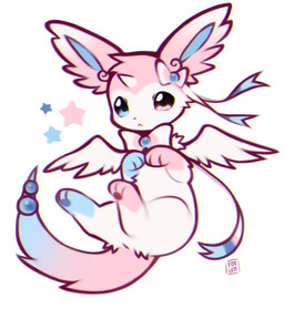 ambiguous_gender blue_body blue_eyes blue_fur feral fur heterochromia horn pawpads paws pink_body pink_eyes pink_fur ribbons_(anatomy) simple_background solo star star_symbol tail white_body white_fur wings foxlett nintendo pokemon dragonair eeveelution generation_1_pokemon generation_6_pokemon hybrid pokemon_(species) sylveon 2025 hi_res signature