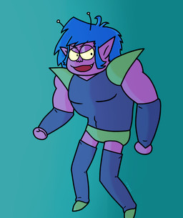 antennae_(anatomy) armor arms_bent bangs bent_legs black_antennae blue_clothing blue_hair blue_leggings blue_legwear blue_shirt blue_tank_top blue_topwear clothed clothed_humanoid clothed_male clothing facial_hair fangs fist footwear fully_clothed fully_clothed_humanoid fully_clothed_male furrowed_eyebrows fusion gauntlets gloves gradient_background green_clothing green_footwear green_shoes green_underwear hair handwear humanoid_pointy_ears leggings legwear light male male_humanoid medium_hair mitten_hands muscular muscular_humanoid muscular_male not_furry open_mouth open_smile pointy_ears purple_body purple_skin red_mouth shirt shoes shoulder_pads sideburns simple_background smile solo tank_top teal_background teeth text thin_eyebrows topwear underwear tdm1 cartoon_network kappa_mikey ok_k.o.!_let's_be_heroes gonard_(kappa_mikey) radicles alien alien_humanoid humanoid 2019 artist_name colored crossover digital_drawing_(artwork) digital_media_(artwork) english_description lighting shaded
