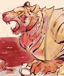 anthro blood blood_on_face blood_on_hand blood_pool bodily_fluids cheek_tuft facial_tuft male neck_tuft no_pupils roaring simple_background solo stripes tuft yellow_eyes hsaya_huasang black_myth:_wukong tiger_vanguard felid mammal pantherine tiger hi_res