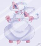 anthro anthrofied belly big_belly big_butt butt deep_navel eyes_closed female feral front_view fur morbidly_obese morbidly_obese_female navel obese obese_female overweight overweight_female simple_background solo wide_hips dullpoint nintendo pokemon eeveelution generation_6_pokemon mammal pokemon_(species) sylveon 2017