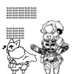 anthro armor blah_blah_blah butt cape clothing crossed_arms depth_of_field duo female humor oblivious one_eye_closed out_of_focus presenting presenting_hindquarters seductive size_difference thick_thighs seductresscat capcom monster_hunter athos_(monster_hunter_wilds) olivia_(monster_hunter) felid felyne human lynian mammal palico 1:1 2025 monochrome