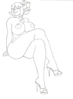 anthro big_breasts breasts clothing female footwear hair high_heels horn looking_at_viewer markings mole_(marking) nude shoes smile solo white_body white_hair white_horn krocialblack helltaker goat_lucifer_(helltaker) bovid caprine demon demon_humanoid goat humanoid mammal hi_res