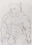 5_fingers abs absurd_res anthro balls big_biceps big_muscles big_pecs big_penis blush bodily_fluids bulge canid canine canis ejaculation erection fingers genitals hi_res humanoid humanoid_genitalia humanoid_penis ichinoseura looking_pleasured male mammal muscular muscular_anthro muscular_male muscular_thighs nipples nude pecs penile penis pubes solo sweat thick_thighs traditional_media_(artwork) vein veiny_penis wolf