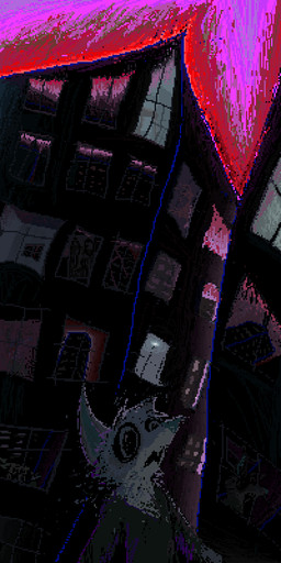anthro blue_body blue_fur building clothing detailed_background fire fur grey_clothing grey_shirt grey_topwear house male open_mouth shirt solo surrealism topwear demensa emil_(demensa) canid canine canis coyote domestic_dog hybrid mammal 1:2 2019 digital_media_(artwork) hi_res pixel_(artwork)