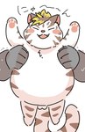 balls belly black_body blush carrying_another duo eyes_closed genitals kemono male overweight overweight_male solo_focus text white_body ptcmtr lifewonders tokyo_afterschool_summoners licho_(tas) domestic_cat felid feline felis mammal 2022 hi_res japanese_text