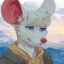 anthro big_ears blue_eyes buckteeth cheek_tuft clothed clothing cloud detailed_background facial_tuft fur glistening glistening_eyes green_clothing green_jacket green_topwear head_tuft hoodie jacket male mountain mouth_closed narrowed_eyes outside red_inner_ear red_nose solo tan_body tan_ears tan_fur teeth topwear tuft unsigned yellow_clothing yellow_hoodie yellow_topwear corzh77 mammal mouse murid murine rodent 1:1 2022 absurd_res bust_portrait detailed digital_media_(artwork) digital_painting_(artwork) hi_res icon painting_(artwork) portrait shaded