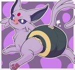 ambiguous_gender blush clothed clothing diaper eeveelution espeon feral generation_2_pokemon hi_res licking licking_lips looking_at_viewer looking_back lying nineplusten nintendo on_front pawpads paws pokemon pokemon_(species) solo tongue wearing_diaper