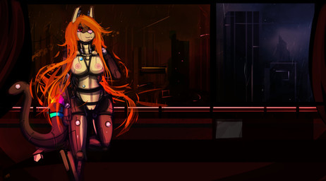 anthro areola biped breasts brown_body brown_ears building city cityscape cybernetics detailed_background female genitals hair inside long_hair machine multicolored_body night nipples nude orange_hair pink_areola pink_nipples pink_nose pose raining red_eyes solo standing tan_body two_tone_body vulva window year dirtyscoundrel cyborg kangaroo macropod mammal marsupial 2017 digital_media_(artwork) digital_painting_(artwork) hi_res painting_(artwork) pinup signature