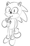 anthro beverage clothing drinking_straw footwear gloves handwear juice_box male shoes solo red_clover_(artist) sega sonic_the_hedgehog_(series) sonic_the_hedgehog eulipotyphlan hedgehog mammal hi_res meme monochrome sketch