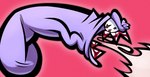 blood bloodshot_eyes bloody_teeth bodily_fluids cum cum_blast genital_fluids genitals male not_furry penis sharp_teeth simple_background solo teeth thick_line_art thick_lines toony vein veiny_penis redditholesome penis_creature hi_res