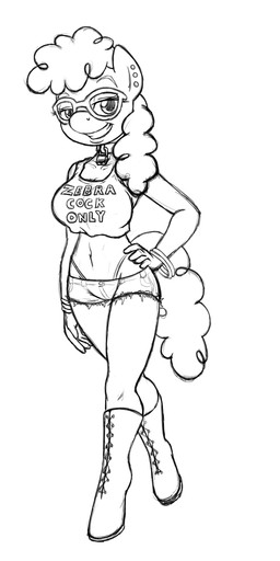 anthro anthrofied biped boots bottomwear bracelet breasts clothing collar crop_top denim denim_clothing eyewear female footwear glasses hair half-closed_eyes hand_on_hip jewelry lock looking_at_viewer midriff narrowed_eyes navel padlocked_collar panties piercing pose profanity shirt shoes shorts solo standing text thong topwear underwear slashysmiley friendship_is_magic hasbro my_little_pony twist_(mlp) earth_pony equid equine horse mammal pony 1:2 2014 absurd_res english_text hi_res monochrome