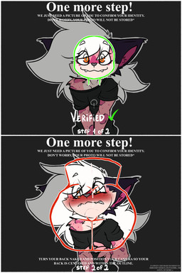 anthro female female/female male meme_pose solo text verification hideplys face_verification_meme dokefoxy_(character) felid leopard mammal pantherine 2:3 absurd_res english_text hi_res meme