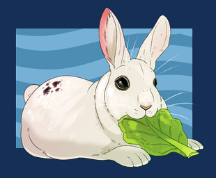 ambiguous_gender beady_eyes border eating feral fur glistening glistening_eyes lying on_front pattern_background pink_inner_ear simple_background solo striped_background tail whiskers white_body white_border white_ears white_fur white_inner_ear white_tail swampjaws lagomorph leporid mammal rabbit