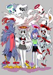 ambiguous_gender anthro clothed clothing female group halo multi_eye tail tail_mouth tattoo unusual_anatomy unusual_tail 87sukiyaki wakkausagi angel angel_humanoid avian bird humanoid lagomorph leporid mammal rabbit reptile scalie turtle 2020 hi_res