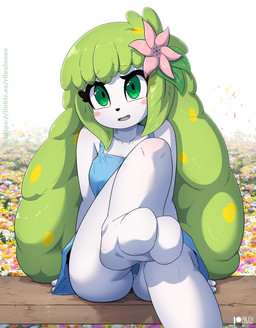 anthro biped blue_clothing blush blush_stickers breasts clothed clothing eyelashes feet female foot_focus front_view green_eyes long_eyelashes panties pupils sitting solo underwear rilex_lenov nintendo pokemon generation_4_pokemon land_forme_shaymin legendary_pokemon pokemon_(species) shaymin hi_res