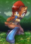 anthro blue_eyes boots breasts brown_body brown_fur clothed clothing featureless_breasts female footwear fur hair legwear looking_at_viewer shoes side_butt smile solo topwear vest nancher archie_comics sega sonic_the_hedgehog_(archie) sonic_the_hedgehog_(comics) sonic_the_hedgehog_(series) sally_acorn chipmunk ground_squirrel mammal rodent sciurid 2013