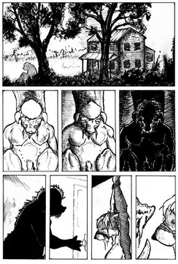 animal_genitalia anthro bdsm black_nose bondage bound breasts cabin duo female forest fur genitals hair knife male muzzle_(object) muzzled night nipples nude outside plant rope scared shadow sheath silhouette simple_background sitting suspension thinking thoughtful_expression tree tusks weapon mulefoot canid canine canis domestic_dog mammal suid suine sus_(pig) wild_boar black_and_white comic monochrome