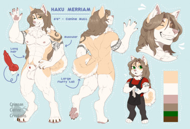 abs animal_genitalia animal_penis anthro apron arm_tattoo arm_tuft balls bedroom_eyes big_balls big_penis black_nails brown_hair butt canine_genitalia canine_penis chibi claws clenched_teeth clothing color_swatch colored_nails container crotch_tuft cup elbow_tuft erection eyebrows eyes_closed fangs fully_sheathed fur genitals gesture green_eyes grin hair hand_on_hip holding_container holding_cup holding_glass holding_object huge_penis knot knotted_penis long_hair looking_at_viewer male muscular muscular_male nails narrowed_eyes navel neck_tuft nipples penis rag raised_eyebrow red_penis seductive sheath shoulder_tattoo shoulder_tuft simple_background smile solo standing tail tan_body tan_fur tattoo teeth text toe_claws tribal tribal_tattoo tuft waving white_body white_fur crazybear haku_(fluffymuttdog) canid canine mammal 2024 english_text hi_res model_sheet