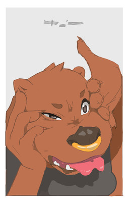 anthro border broken_sword brown_body brown_fur facial_piercing female forked_tongue fur gold_nose_ring grey_background melee_weapon nose_piercing nose_ring piercing ring_piercing simple_background solo sword symbol tongue tongue_out weapon white_border oystr otter_(oystr) mammal mustelid otter hi_res