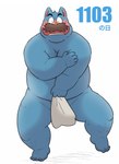 anthro belly blue_body blush facial_hair kemono male mustache overweight overweight_male simple_background solo surprised towel white_background wantaro sherlock_hound_(series) watson_(sherlock_hound) canid canine canis domestic_dog mammal 2024