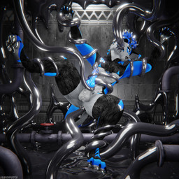 anal anal_penetration animal_genitalia animal_penis anthro anthro_penetrated balls biped black_body black_fur blue_body blue_fur blue_penis canine_genitalia canine_penis claws clothing depth_of_field erection feet forced fur gag gagged genital_piercing genitals grey_body grey_fur hair hindpaw inside knot latex liquid_latex male male_penetrated multicolored_body nude open_mouth oral oral_penetration paws penetration penis penis_piercing piercing rape reflection restrained restrained_by_tentacles restraints sex slim slim_anthro slim_male slime smile solo submissive submissive_male tail tentacle_in_ass tentacle_in_mouth tentacle_penetration tentacle_rape tentacle_sex tentacles toes white_body white_fur dragonplayer canid canine canis fox mammal 1:1 3d_(artwork) absurd_res blender_(artwork) blender_cycles_(artwork) digital_media_(artwork) hi_res