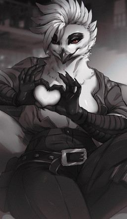 5_fingers anthro beak belt biped black_beak black_sclera bottomwear breasts claws clothed clothed_anthro clothed_female clothing feathers female finger_claws fingers front_view fully_clothed fully_clothed_anthro fully_clothed_female gesture heart_gesture non-mammal_breasts pants red_eyes scuted_arms scutes sitting smile solo topwear white_body white_feathers strigiformes valentine_ruckhide accipitrid accipitriform avian bird black-winged_kite kite_(bird) 2025 digital_drawing_(artwork) digital_media_(artwork) hi_res