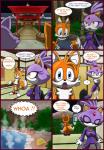 2_tails anthro blaze_the_cat blue_eyes breasts canid canine clothed clothing comic domestic_cat duo english_text felid feline felis female forehead_gem fox fur gem hi_res hot_spring male mammal miles_prower multi_tail orange_body orange_fur purple_body purple_fur raianonzika sega sonic_the_hedgehog_(series) tail text water yellow_eyes