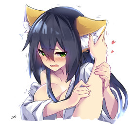 black_hair blush breasts clothed clothing ear_grab ear_tuft female female_focus green_eyes hair heart_symbol open_clothing open_mouth open_shirt open_topwear shirt simple_background topwear tuft white_background sollyz sollyz_(character) animal_humanoid cat_humanoid felid felid_humanoid feline feline_humanoid humanoid mammal mammal_humanoid 2018 signature