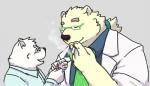 anthro clothing duo eyes_closed fur male necktie overweight overweight_male shirt smoking topwear white_body white_fur henjikotetsu lifewonders tokyo_afterschool_summoners leib_(tas) bear mammal polar_bear ursine 2018