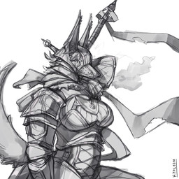 anthro armor biped breasts clothed clothing female headgear helmet melee_weapon simple_background solo standing sword weapon white_background hyploom canid canine fox mammal monochrome