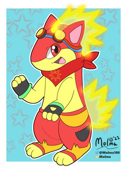 clothing fingerless_gloves fire gloves handwear pattern_background simple_background solo star-shaped_background star_polygon syngie nintendo pokemon fan_character generation_2_pokemon pokemon_(species) quilava 2021 3:4 colored digital_media_(artwork) hi_res