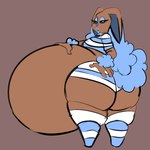 anthro belly belly_grab big_belly big_butt black_mouth black_sclera blue_clothing blue_crop_top blue_ears blue_eyes blue_eyeshadow blue_footwear blue_inner_ear blue_legwear blue_lips blue_panties blue_shirt blue_socks blue_thigh_highs blue_thigh_socks blue_topwear blue_underwear bottomwear brown_background brown_ears buckteeth butt clothing crop_top eyelashes eyeshadow femboy footwear hand_on_belly hand_on_butt hand_on_own_belly hand_on_own_butt huge_belly huge_butt hyper hyper_belly hyper_pregnancy legwear lips looking_at_viewer looking_back looking_back_at_viewer makeup male open_mouth panties pattern_bottomwear pattern_clothing pattern_crop_top pattern_legwear pattern_panties pattern_socks pattern_thigh_highs pattern_thigh_socks pattern_topwear pattern_underwear pregnant pregnant_male rear_view shirt simple_background socks solo teeth thick_lips thick_thighs thigh_highs thigh_socks topwear underwear white_clothing white_crop_top white_footwear white_legwear white_panties white_socks white_thigh_highs white_thigh_socks white_topwear white_underwear g00eygutz nintendo pokemon ethan_(reathe) generation_4_pokemon lagomorph leporid lopunny mammal pokemon_(species) rabbit 1:1 2025 colored colored_sketch digital_media_(artwork) flat_colors sketch