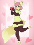 anthro clothing ear_piercing female gloves handwear heart_symbol piercing solo wide_hips yasuokakitsune canid canine fox mammal 3:4 absurd_res hi_res