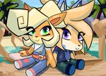 anthro belt chibi clothing computer detailed_background dockyard duo electronics female forest hand_holding jungle laptop looking_at_viewer male outside overalls plant sitting smile tree cephei sefkitsune activision crash_bandicoot_(series) cephei_grant coco_bandicoot bandicoot canid canine canis jackal mammal marsupial