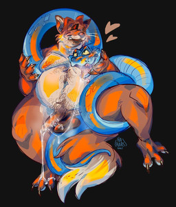 abstract_background anthro balls bodily_fluids coiling_around_body cum cum_in_mouth cum_inside cum_on_penis drooling duo genital_fluids genitals humanoid_genitalia humanoid_penis male male/male nipples nude penis saliva tail whiskers hahars disney zootopia gary_de'snake gideon_grey canid canine fox mammal pit_viper reptile scalie snake viper 2025 hi_res