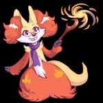 2017 anthro clenched_teeth delphox digital_media_(artwork) eyebrows eyelashes eyewear female fingers fire flavia-elric fluffy fluffy_tail fur generation_6_pokemon glasses hi_res holding_object holding_stick inner_ear_fluff nintendo open_mouth open_smile pokemon pokemon_(species) sharp_teeth smile solo standing stick tail teeth tuft white_body white_fur white_sclera