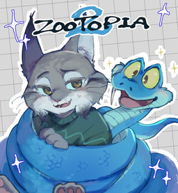 anthro blue_body blue_scales clothing duo feral fur grey_body grey_fur happy hug male scales smile sweater topwear yellow_eyes disney zootopia gary_de'snake pawbert_lynxley felid feline lynx mammal reptile scalie snake absurd_res hi_res