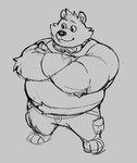 alternate_species anthro belly big_belly bottomwear clothing male overweight overweight_male pants shirt simple_background solo topwear unknown_artist breeze_in_the_clouds frost_(breeze_in_the_clouds) bear mammal 2024 monochrome