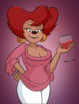 alcohol anthro beverage big_breasts breasts cleavage clothed clothing container cup drinking_glass ear_piercing ear_ring female glass glass_container glass_cup hand_on_hip looking_at_viewer mature_female piercing ring_piercing solo sweater topwear wide_hips wine wine_glass nasiri_(artist) disney goof_troop peg_pete canid canine mammal 3:4 hi_res