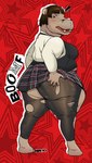 anthro big_butt bottomwear breasts brown_hair butt butt_expansion clothing expansion female grey_body grey_skin growth hair huge_thighs human_to_anthro leggings legwear overweight overweight_anthro overweight_female rear_view red_eyes school_uniform skirt solo species_transformation standing thick_thighs thigh_expansion torn_clothing torn_leggings torn_legwear transformation uniform weight_gain hhhyyyiii atlus megami_tensei megami_tensei_persona persona_(series) persona_5 sega makoto_niijima common_hippopotamus hippopotamid mammal absurd_res hi_res