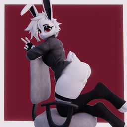 anthro balls big_butt butt chair femboy furniture genitals gesture hair hand_gesture male red_eyes solo teasing thick_thighs v_sign white_body white_hair sykonejo sykonejo_(modeler) nyx_(sykonejo) lagomorph leporid mammal rabbit 1:1 3d_(artwork) alternate_version_at_source blender_(artwork) digital_media_(artwork) hi_res