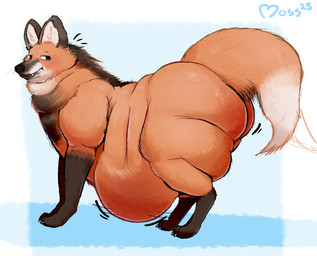 ambiguous_gender belly big_belly big_butt butt double_chin fat_rolls feral hanging_belly morbidly_obese morbidly_obese_feral obese obese_feral overweight overweight_feral solo thick_thighs fluffmoss canid canine mammal maned_wolf absurd_res hi_res