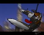 anthro black_bars clothing grappling_hook gun hair male ponytail ranged_weapon solo weapon beatlewolf_(artist) canid canine canis mammal wolf 2013 5:4 adobe_photoshop_(artwork) digital_media_(artwork) letterbox