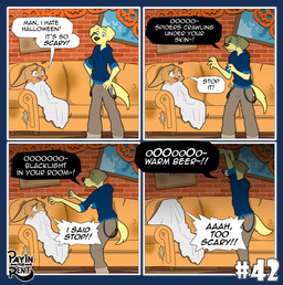 duo furniture holidays humor living_room male sitting sofa standing text ariesartist halloween ben_(ariesartist) roger_(ariesartist) bird_dog canid canine canis domestic_dog fennec_fox fox hunting_dog labrador mammal retriever true_fox alpha_channel comic english_text hi_res
