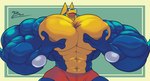 abs anthro biceps big_muscles big_pecs bottomwear clothing huge_muscles huge_pecs hyper hyper_muscles hyper_pecs male muscular muscular_anthro muscular_male open_mouth pec_grab pecs red_eyes scar shorts solo unusualboo54 nintendo pokemon zen_(unusualboo54) amphibian generation_6_pokemon greninja pokemon_(species) absurd_res hi_res