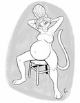 anthro belly big_breasts breasts featureless_breasts female furniture hair hands_behind_head navel outie_navel pregnant sitting solo stool convexpert el_arca panthy felid mammal pantherine 2024 digital_media_(artwork) hi_res monochrome sketch