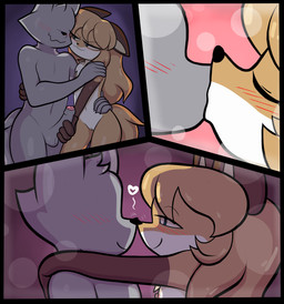4_fingers 5_fingers anthro balls blush blush_lines duo ears_down eyes_closed faceless_character faceless_male female fingers flat_chested foreskin genitals half-closed_eyes heart_symbol humanoid_genitalia humanoid_penis kissing male narrowed_eyes nervous nervous_smile nude penis pivoted_ears romantic romantic_couple rubbing_penis smile smiling_at_another smug smug_face text blackmore conditional_dnp averi_(fiddleafox) canid canine fox mammal red_fox true_fox absurd_res comic digital_media_(artwork) english_text hi_res